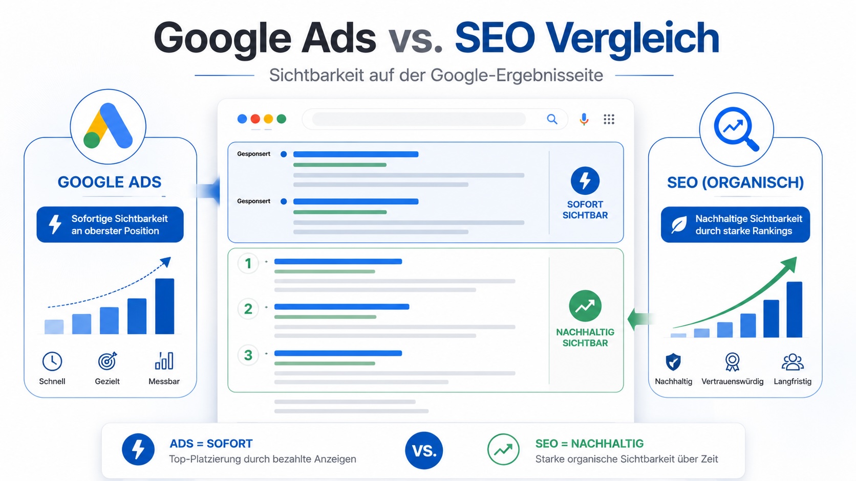 Google Ads vs. SEO Vergleich – Sichtbarkeit auf der Google-Ergebnisseite